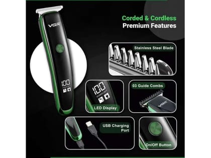 VGR V-966 with Smart LED display Trimmer 120 min Runtime 3 Length Settings (Green)