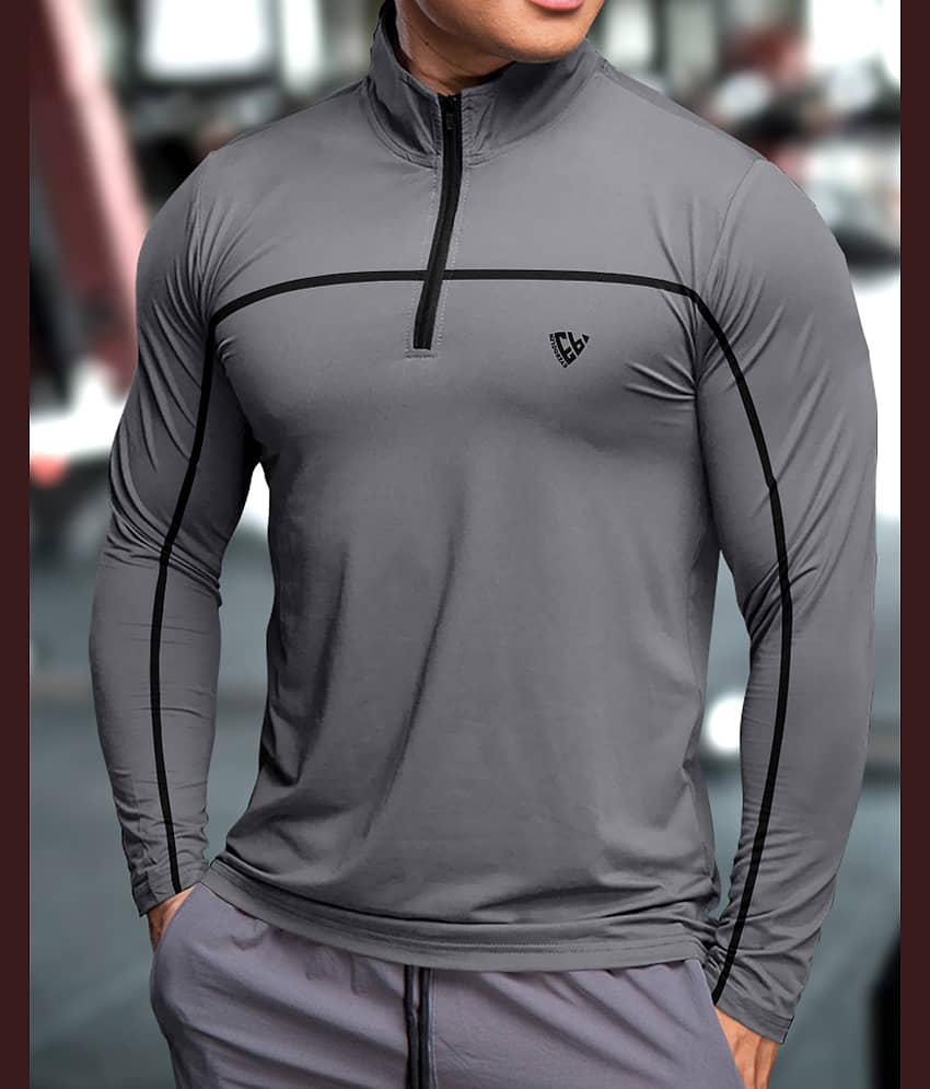 Eyebogler Polyester Regular Fit Striped Full Sleeves Men's High Neck T-Shirt - Maroon ( Pack of 1 )