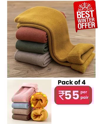 Infispace Pack of 4 Woollen Men's Solid Mid Length Socks ( Mustard )