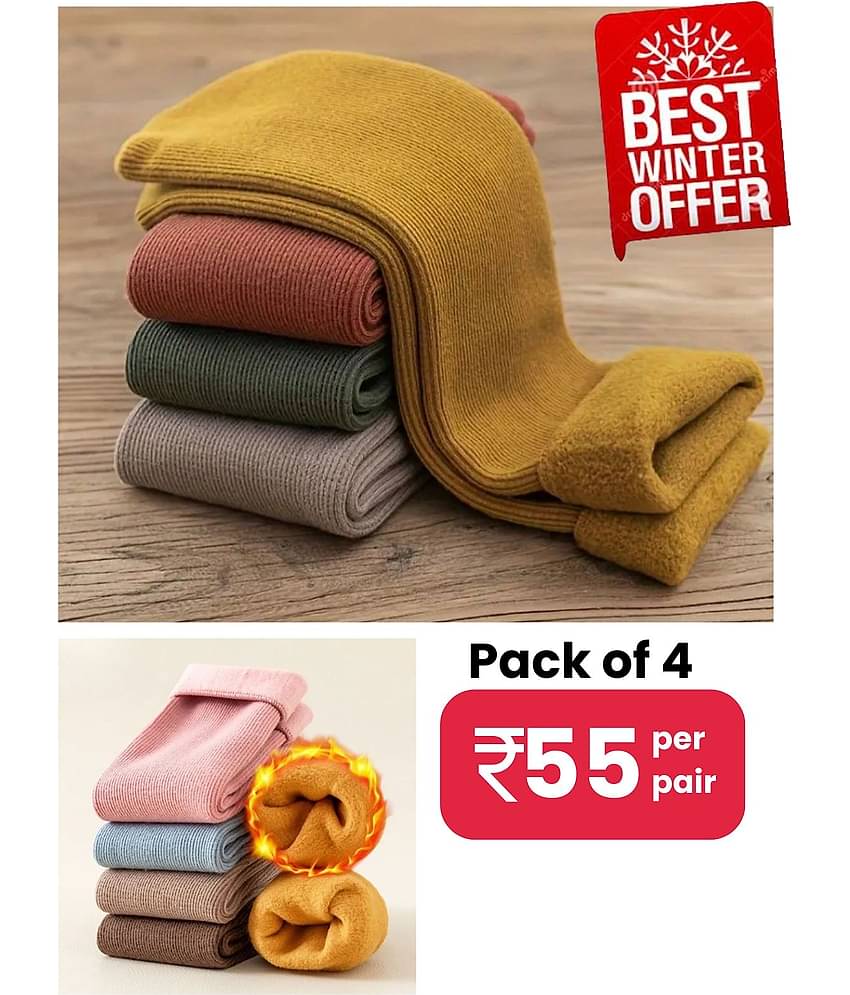 Infispace Pack of 4 Woollen Men's Solid Mid Length Socks ( Mustard )