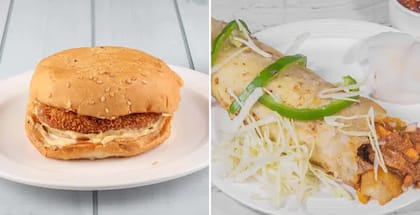 1 x Chicken Burger, 1 x Chicken Tikka Wrap