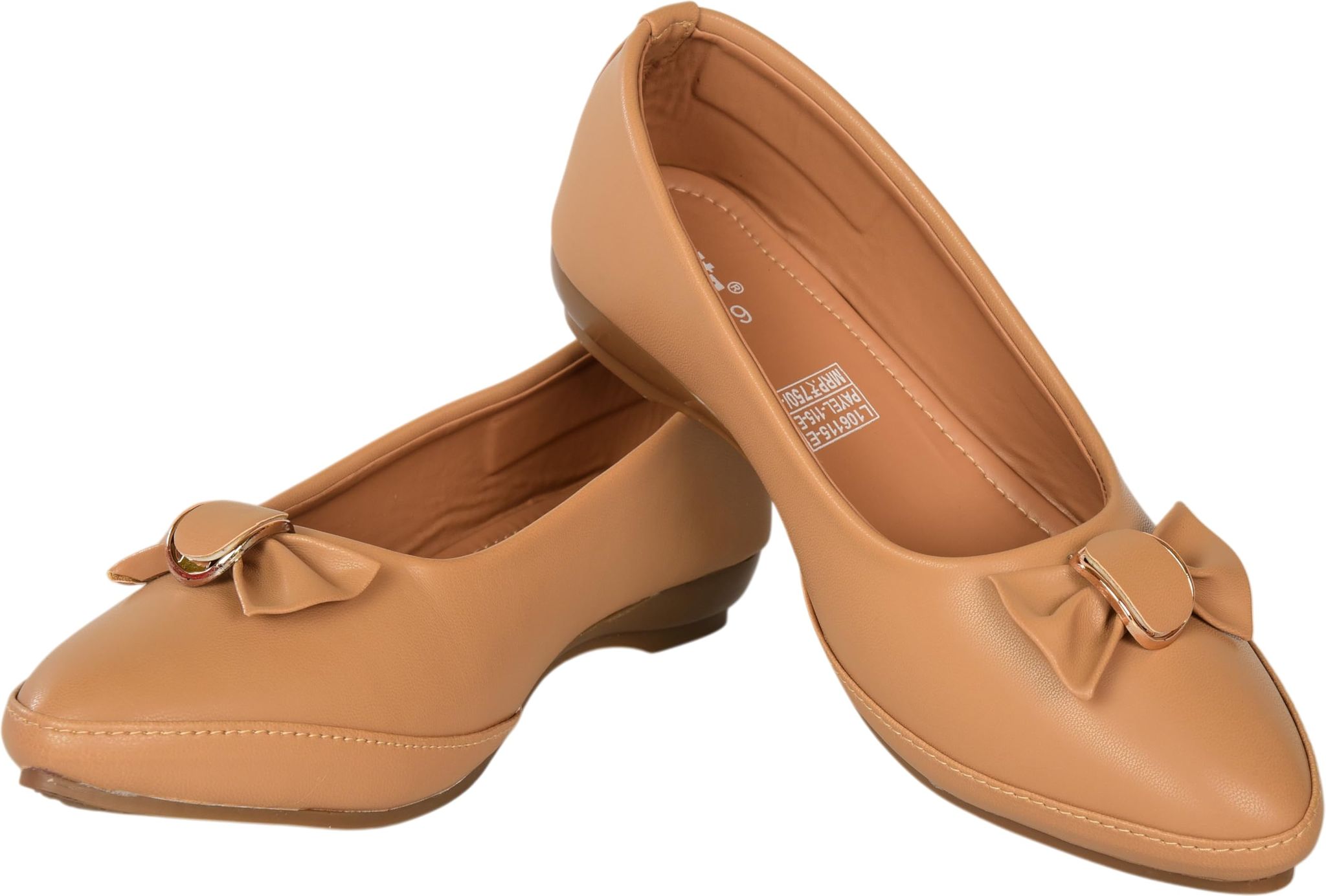 ELITE Women's | Ladies - Ballet Flats with Bow Detail | | Pointed Toe Bellies - Dark Beige
