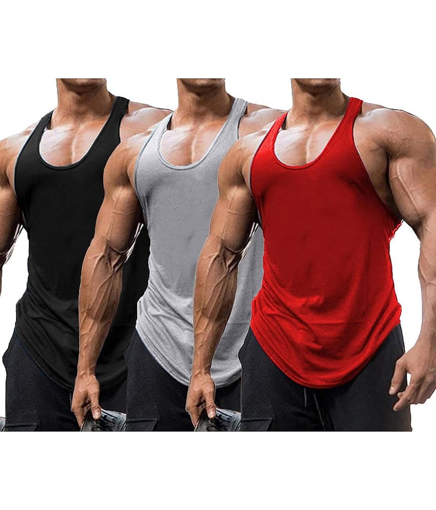 THE BLAZZE Pack of 3 Cotton Blend Gym Vest For Men ( Grey )