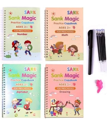 Sank Magic Practice Copybook for Kids,Magic Calligraphy Handwriting Copybook Set,English Writing Practice Book for Kid (4 Books + 10 Refills + 1 Grip + 1 Pen) - magic book, magic practice book, sank magic practice book, magic practice copybook