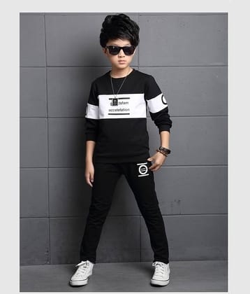 Gudpig Pack of 1 Boys Cotton T-Shirt & Pants Set ( Black )