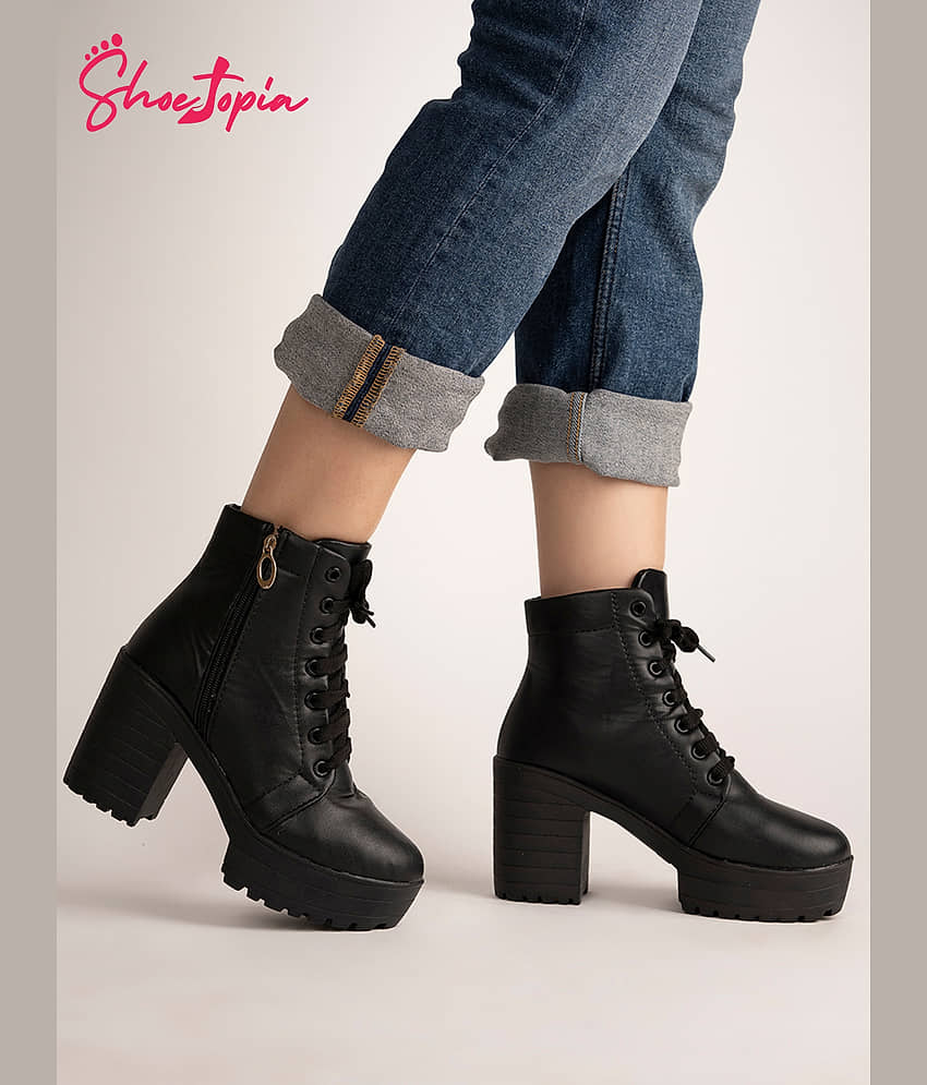 Shoetopia Black Women's Ankle Length Boots