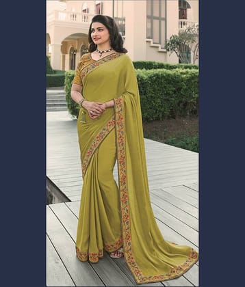 Gazal Fashions Georgette Printed Saree With Unstitched Blouse Piece ( Mustard )