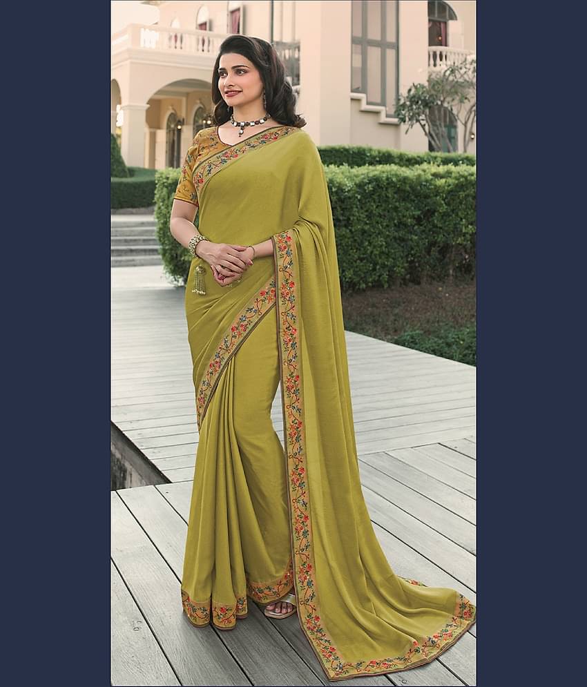 Gazal Fashions Georgette Printed Saree With Unstitched Blouse Piece ( Mustard )