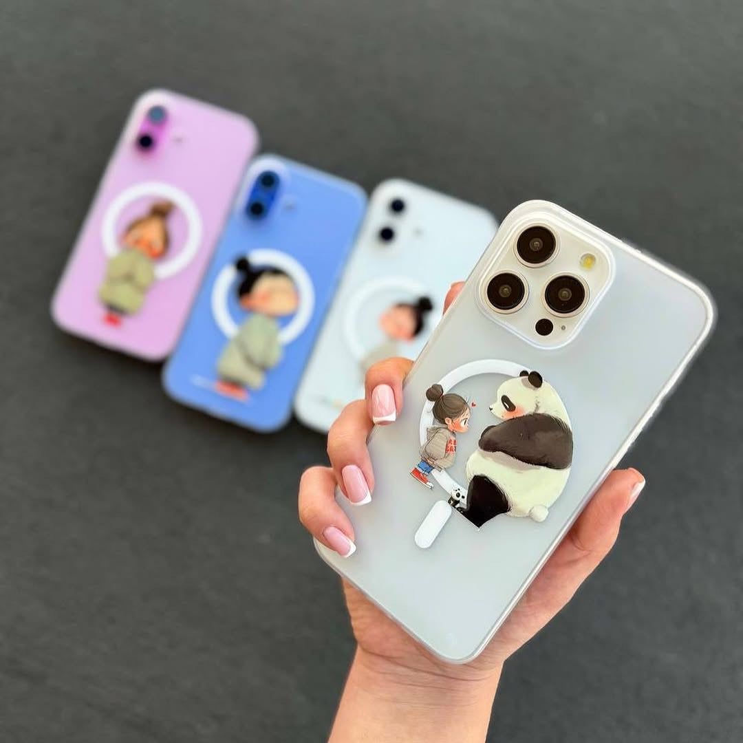 Portraits Panda Love Custom Magsafe Clear Transparent iPhone Hybrid Silicone Slim Case-Design 1