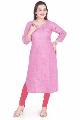 Aksari Bandhani Printed Cotton Straight Kurta (Pink)