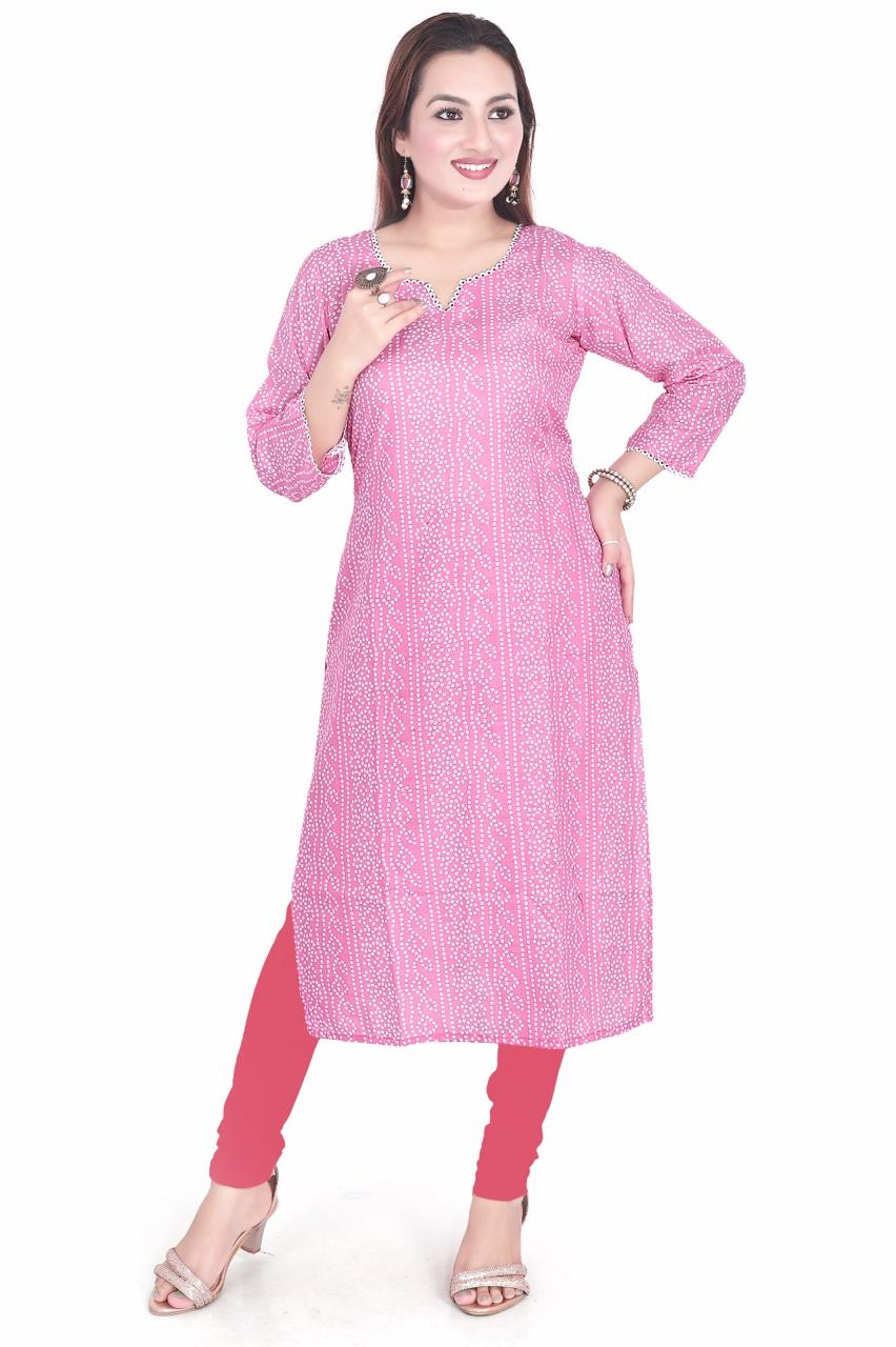 Aksari Bandhani Printed Cotton Straight Kurta (Pink)