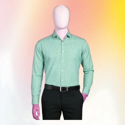 Men's Green Striped Cotton Casual Shirt | Breathable Fabric | Everyday Wear