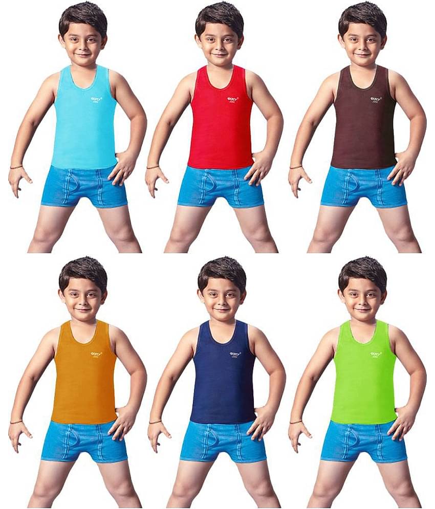 Dixcy Josh Fine Cotton Multicolor Sleeveless Vests for Kids/Boys - Pack of 6