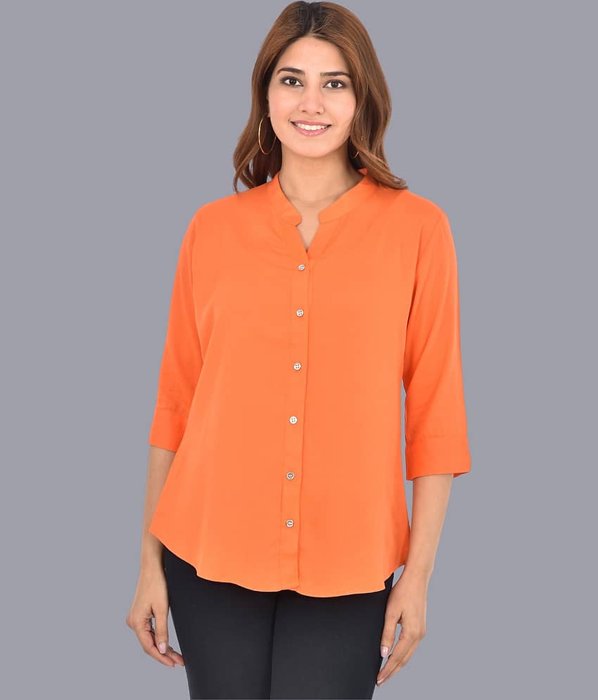 FABISHO Women Solid Rayon Shirt ( Orange )