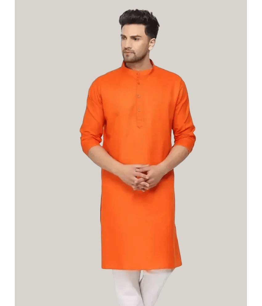 YUG ART Orange Cotton Blend Men's Regular Kurta ( Pack of 1 )