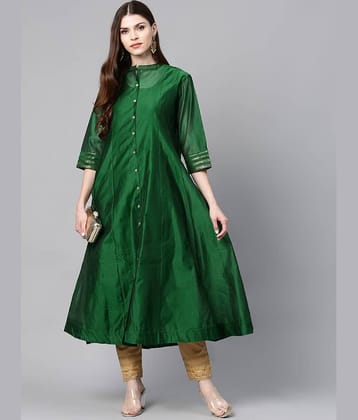 Juniper Chanderi Solid A-line Women's Kurti - Green ( Pack of 1 )