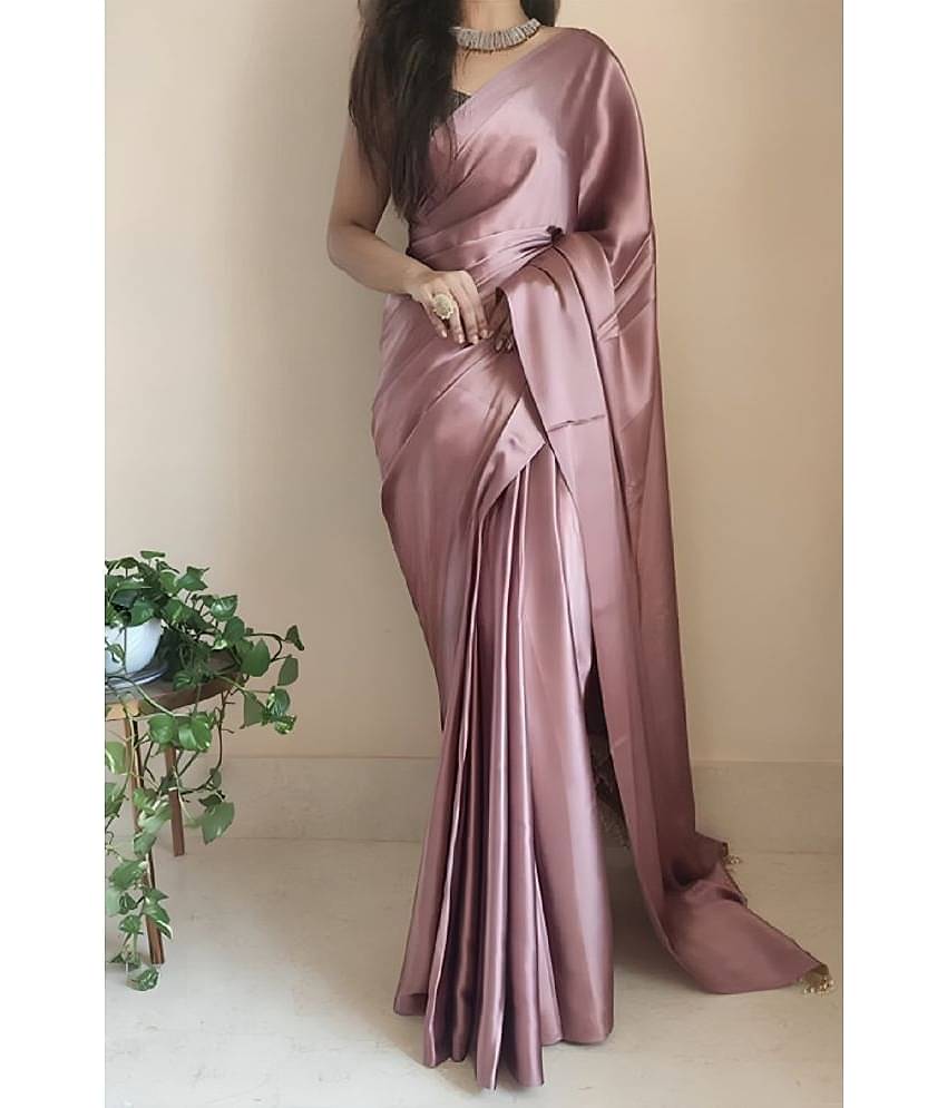 Aika Satin Solid Saree With Unstitched Blouse Piece ( Grey )