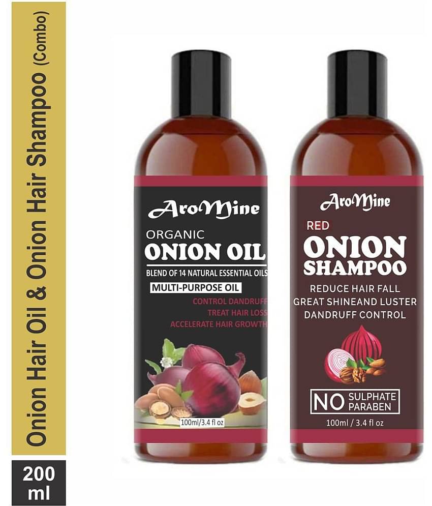 Aromine Onion Oil & RED Onion Shampoo  For Hair Fall Control, Growth Shampoo 200 mL Pack of 2