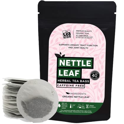 The Tea Trove Stinging Nettle Tea Bags Organic - 40 Eco-Friendly Nettle Leaf Tea Bag in Resealable Pouch- Stinging Nettle leaves tea for kidney, raising hemoglobin & Joint Health, Caffeine Free tea