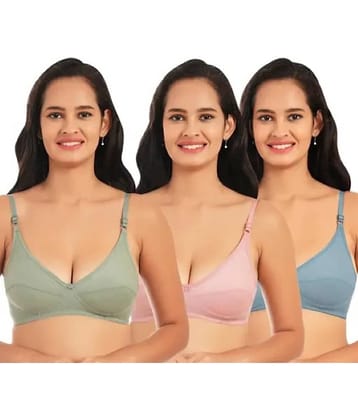 Kiran Enterprises Pack of 3 Cotton Non Padded Everyday Bra For Women ( Blue,Green,Pink )
