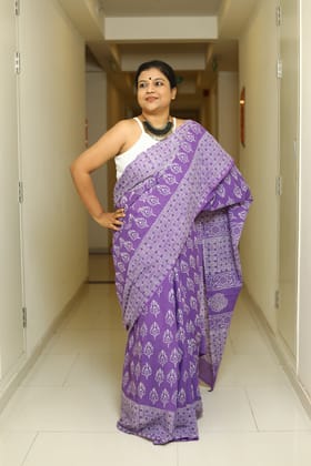 Lavender Luxe-Mul Cotton / Bagru Block Print / Purple