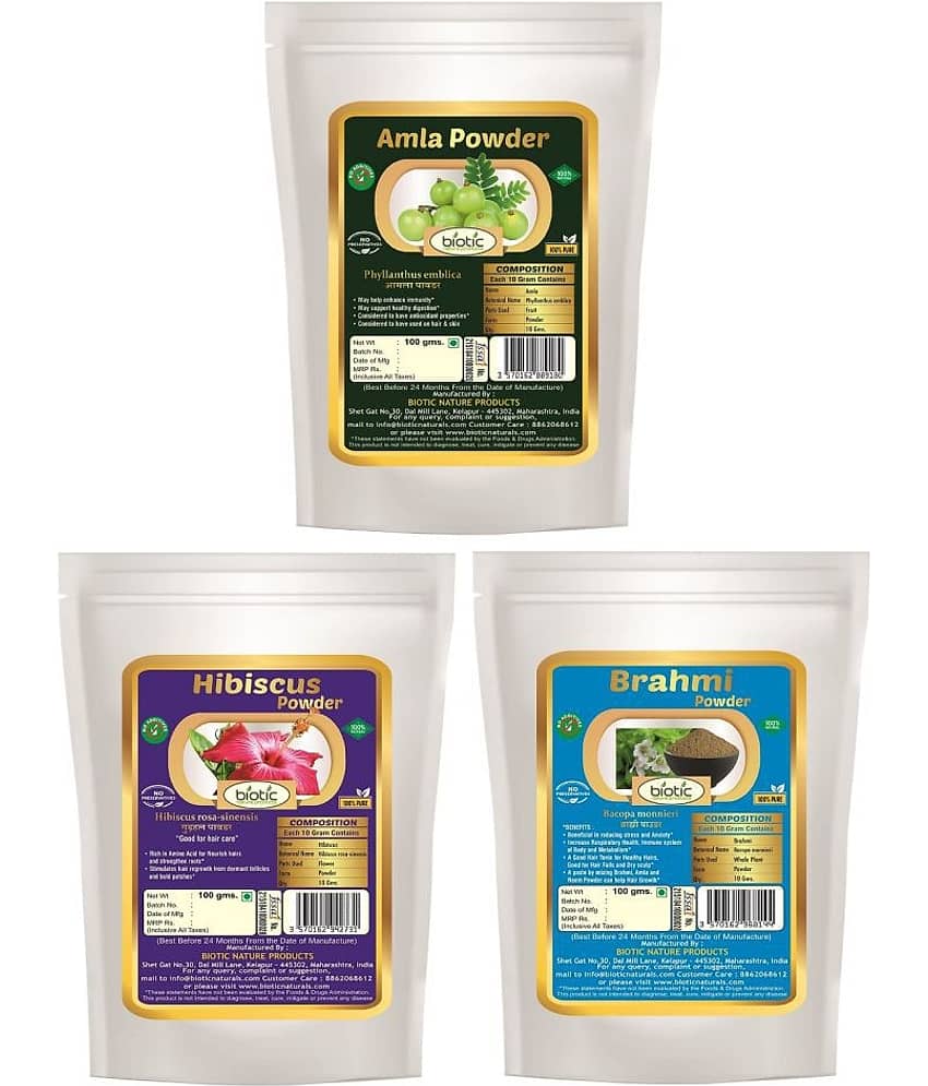 Biotic Brahmi, Hibiscus and Amla Powder-300 gms (100 gms Each) Hair Mask 300 g Pack of 3