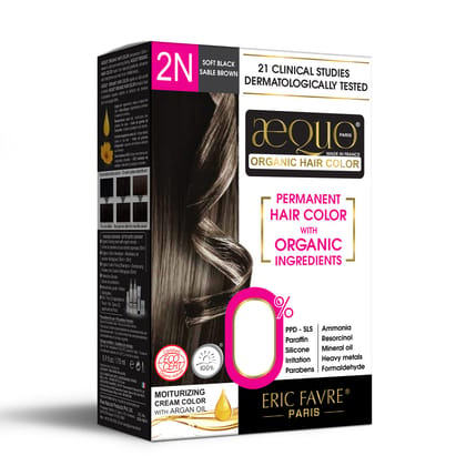 Aequo Organic Cream Hair Color for Women – 2N Soft Black, Hypoallergenic Permanent Hair Dye with QH+ Patented Bioactives, 0% PPD & SLS, Organic Professional Hair Colour, 170 ml Aequo Organic Cream Hair Color for Women – 2N Soft Black, Hypoallergenic Perm