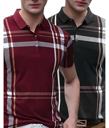 AUSK Pack of 2 Cotton Blend Regular Fit Printed Half Sleeves Men's Polo T Shirt ( Black )