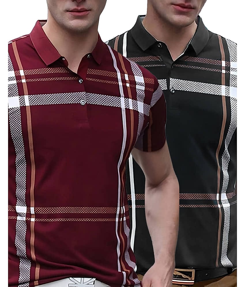 AUSK Pack of 2 Cotton Blend Regular Fit Printed Half Sleeves Men's Polo T Shirt ( Black )