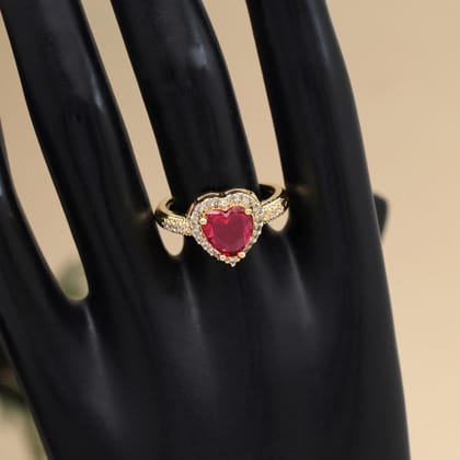 Ruby Color American Diamond Finger Ring (ADR579RUBY)-Ring_Size_Adjustabl / Ruby / Brass With Good Quality Gold Plated