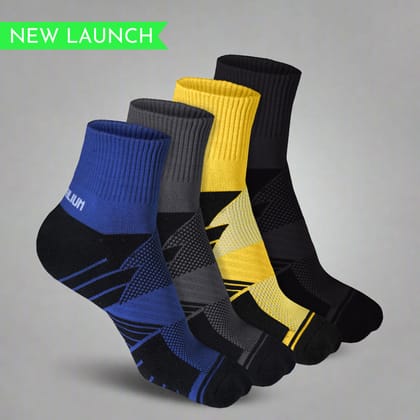 Heelium Bamboo Athletic Socks - 4 Pairs-Black | Dark Grey | Royal Blue | Yellow / UK 4-8