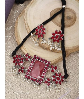 PUJVI Maroon Alloy Necklace Set ( Pack of 1 )