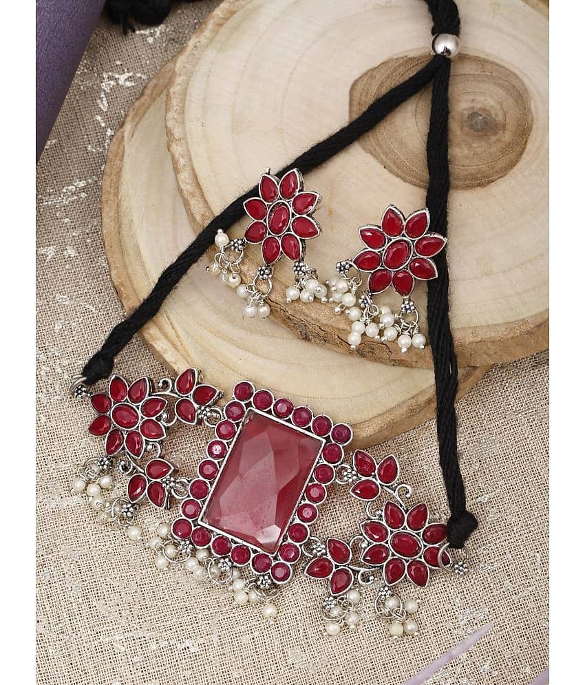 PUJVI Maroon Alloy Necklace Set ( Pack of 1 )