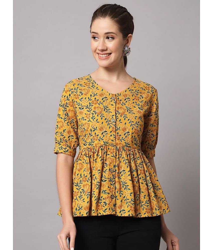 Kbz Women's Cotton Peplum Top ( Yellow )