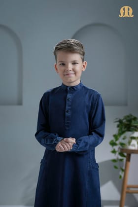 Mekong Navy Blue Denim Thobe For Boys-B1