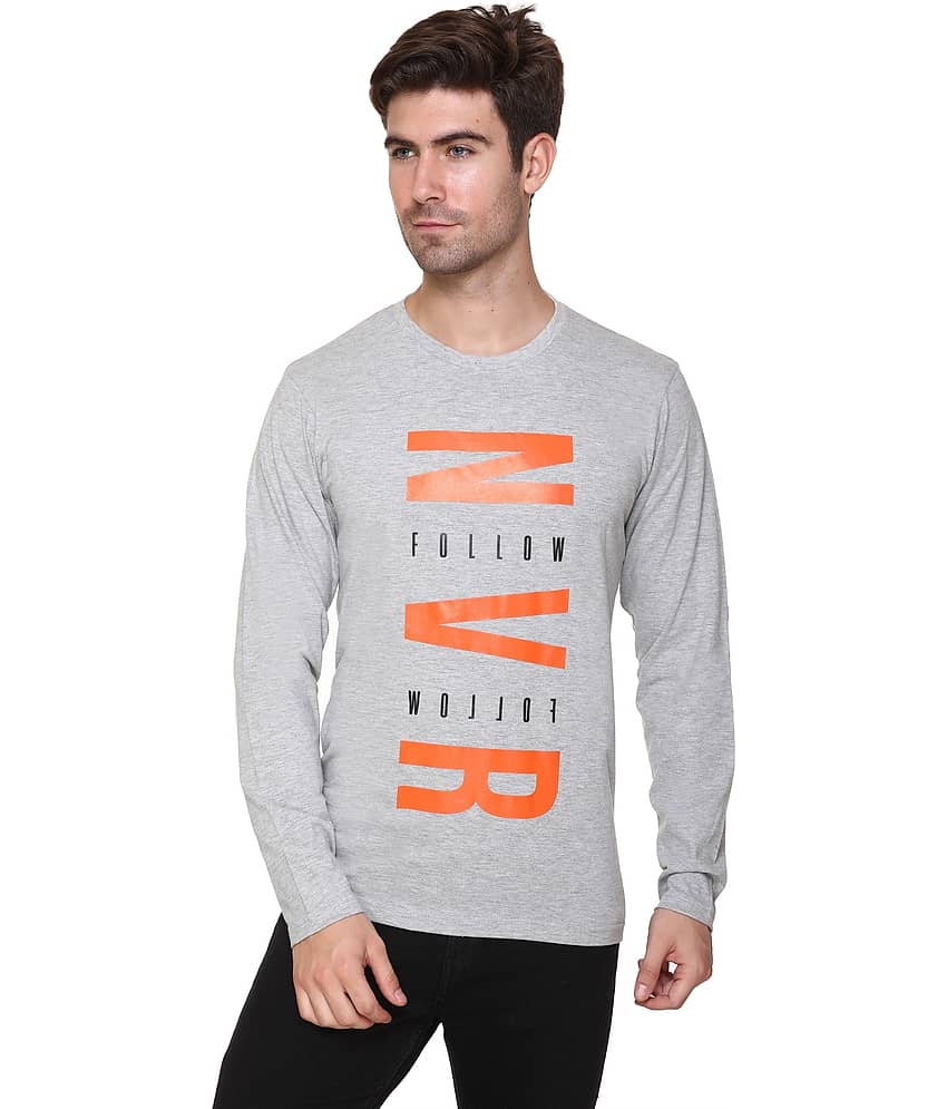 RF RAVES Polyester Cotton Regular Fit Printed Round Full Sleeves Grey Men T-Shirt Single Pack