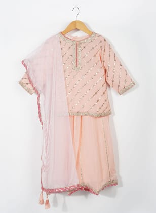 Kids Peach Georgette Lehenga Set-6-12 M