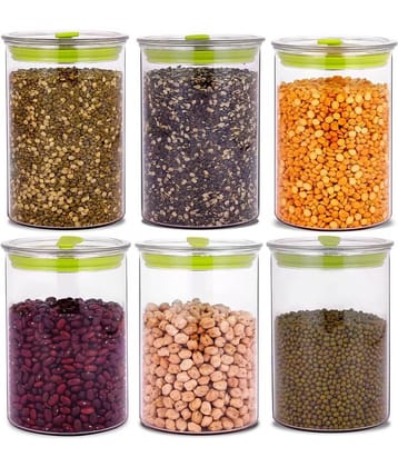 HomePro - Round Container | Airtight | Silicone Cap | Green | Plastic Utility Container | ( Set of 6 ) - 900 ml