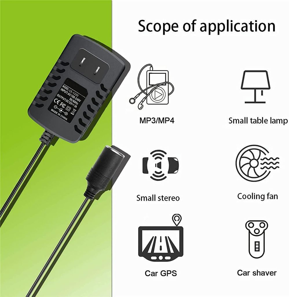 AC to 12V Car Cigarette Lighter Socket Power Adapter Converter