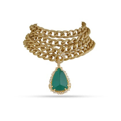 Roza - Statement Pendant Chain Choker-Green