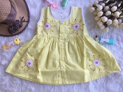 Baby Frock - Dno 816 - Yellow-0 - 6 months
