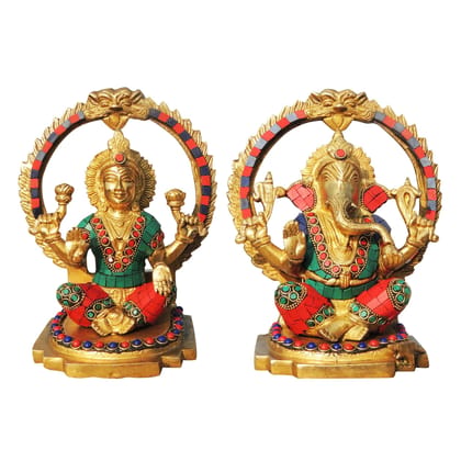 Brass Laxmi Ganesh Pair Murti | Hindu Religious Idol for Home Mandir, Height : 8 Inch (BSMAS1005)