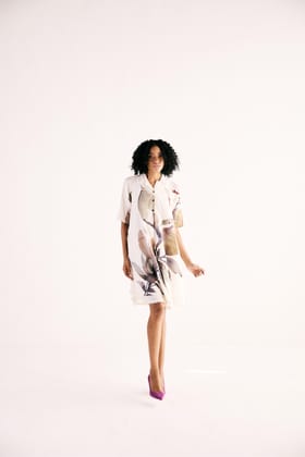 Ivory Bloom Shirt Dress-XS