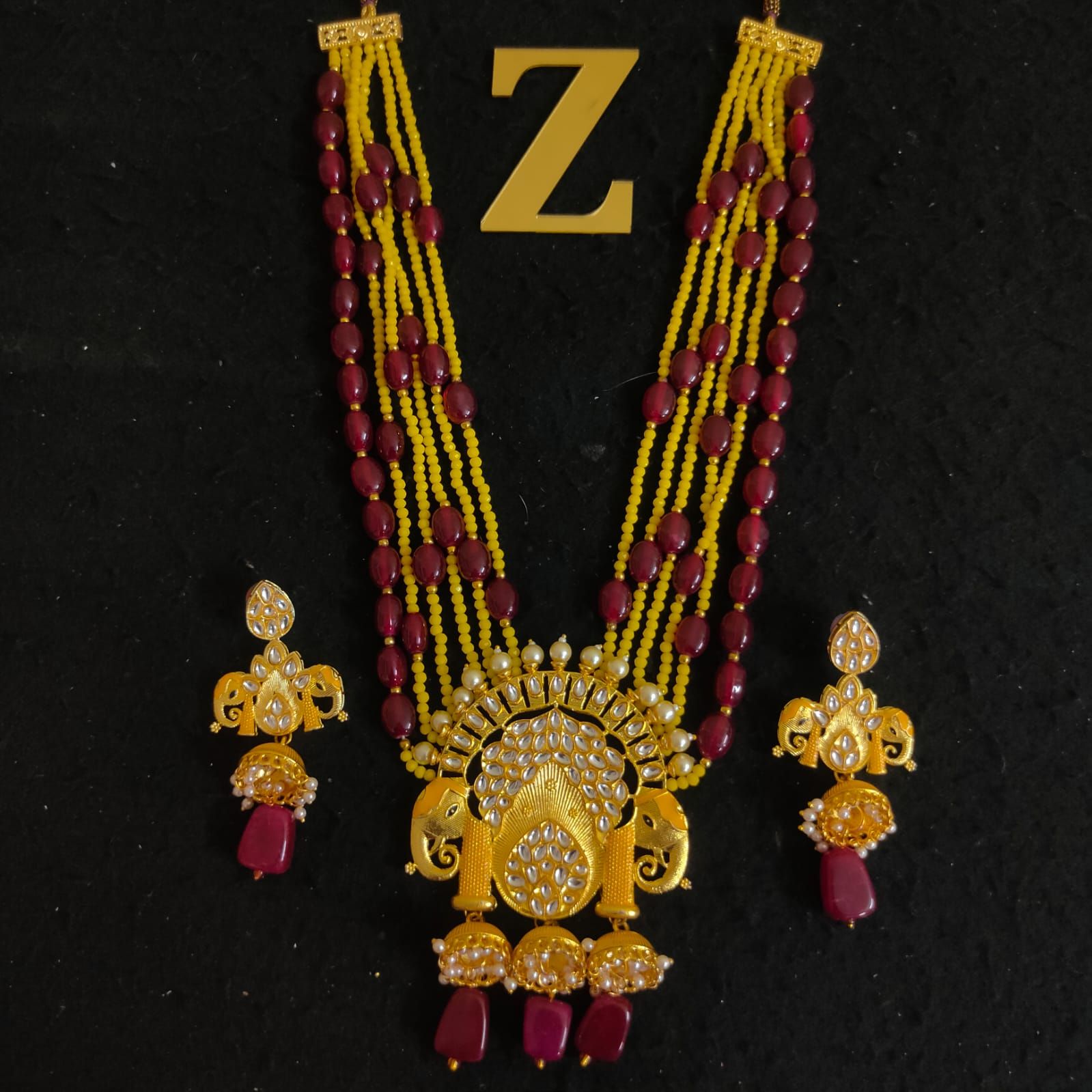 ZEVAR I Kundan Studded & Pearl Beaded Long Necklace Set