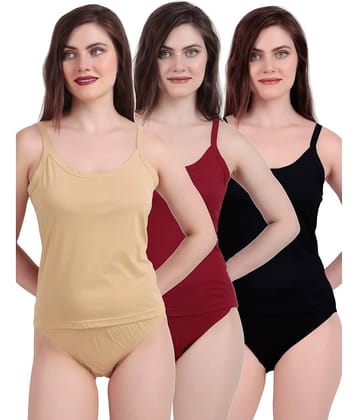 Inner Element Pack of 3 CAMISOLE Cotton Camisoles ( Beige,Black,Maroon )