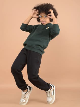Green Graphic Print Hooded Neck Sweatshirt-11-12Y / Green