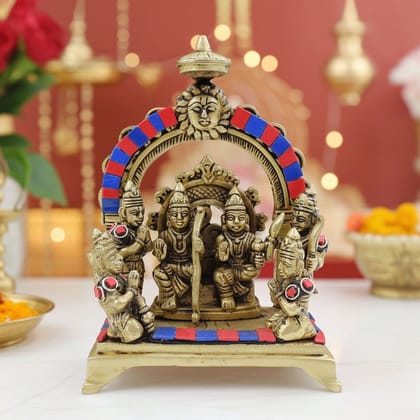 Handcrafted Brass Ram Darbar Murti | Traditional Ram Parivar Idol for Puja, Height : 7 Inch (BSMAS131 Z)