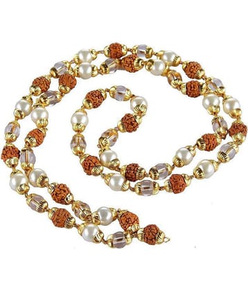 Rudraksh Gold Plated Cap Mala With Orginal Pearl Moti Attached Mala For Unisex