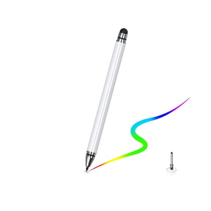 Elfora 2 in 1 Universal Stylus Pen for iOS, Android & Windows | High Precision Capacitive Pen with Replaceable Nib | Lightweight Aluminum Body | Fine Point Disc Tip Touch Screen(White) white / not found