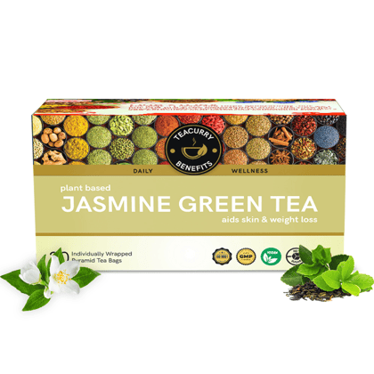 TEACURRY Jasmine Green Tea (1 Month Pack, 30 Tea Bags) - Helps in Weight Loss, Skin Glow, Digestion, Joint Pain